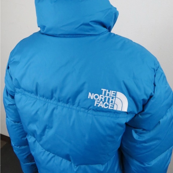 Womens TNF The North Face Nuptse Short Crop 700-Down Jacket - Acoustic Blue - Picture 8 of 9